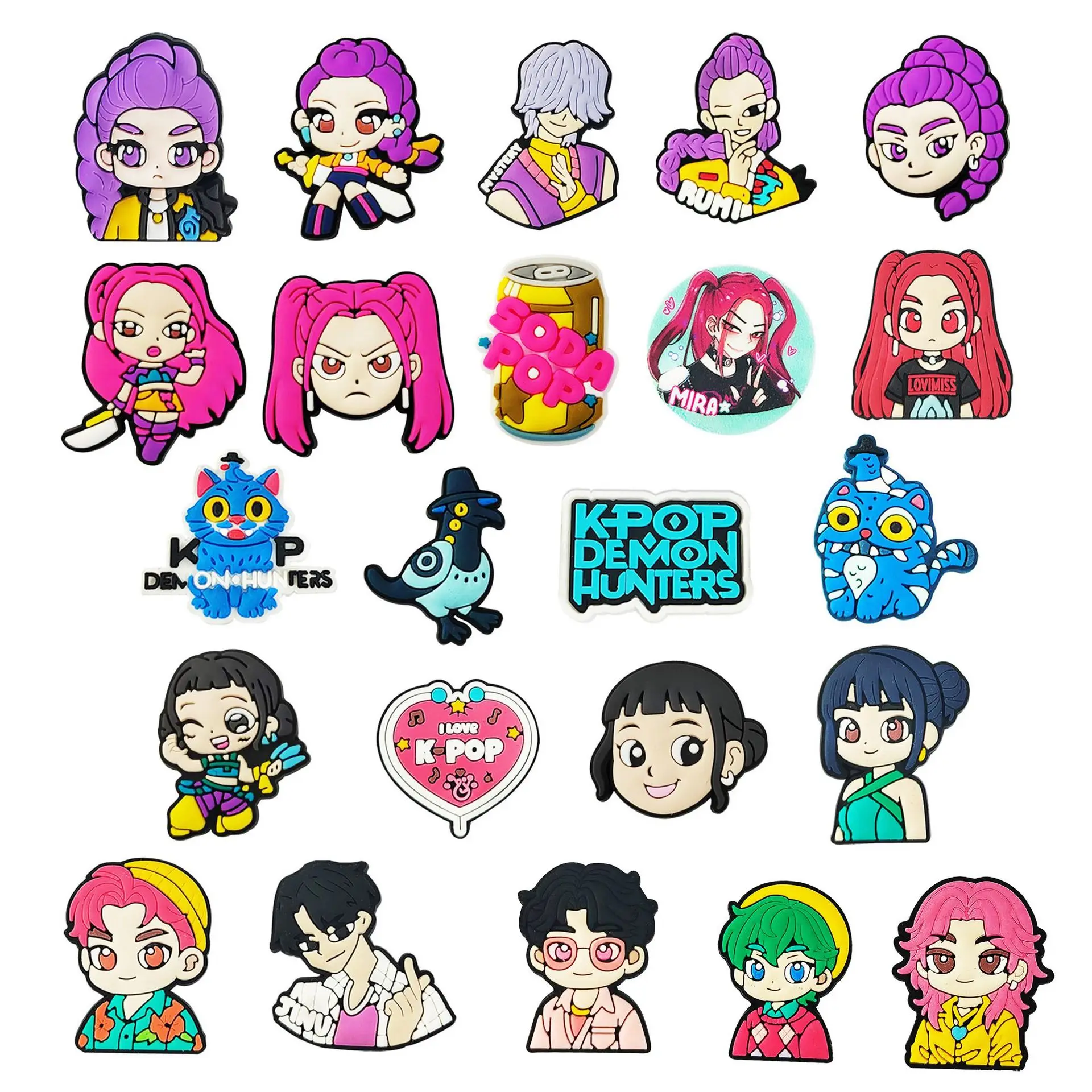 23pcs Potdemiel K-POP Shoe Charms For Bubble Slides Sandals, PVC Shoe DIY Decorations Accessories Shoes Pin Great Gift