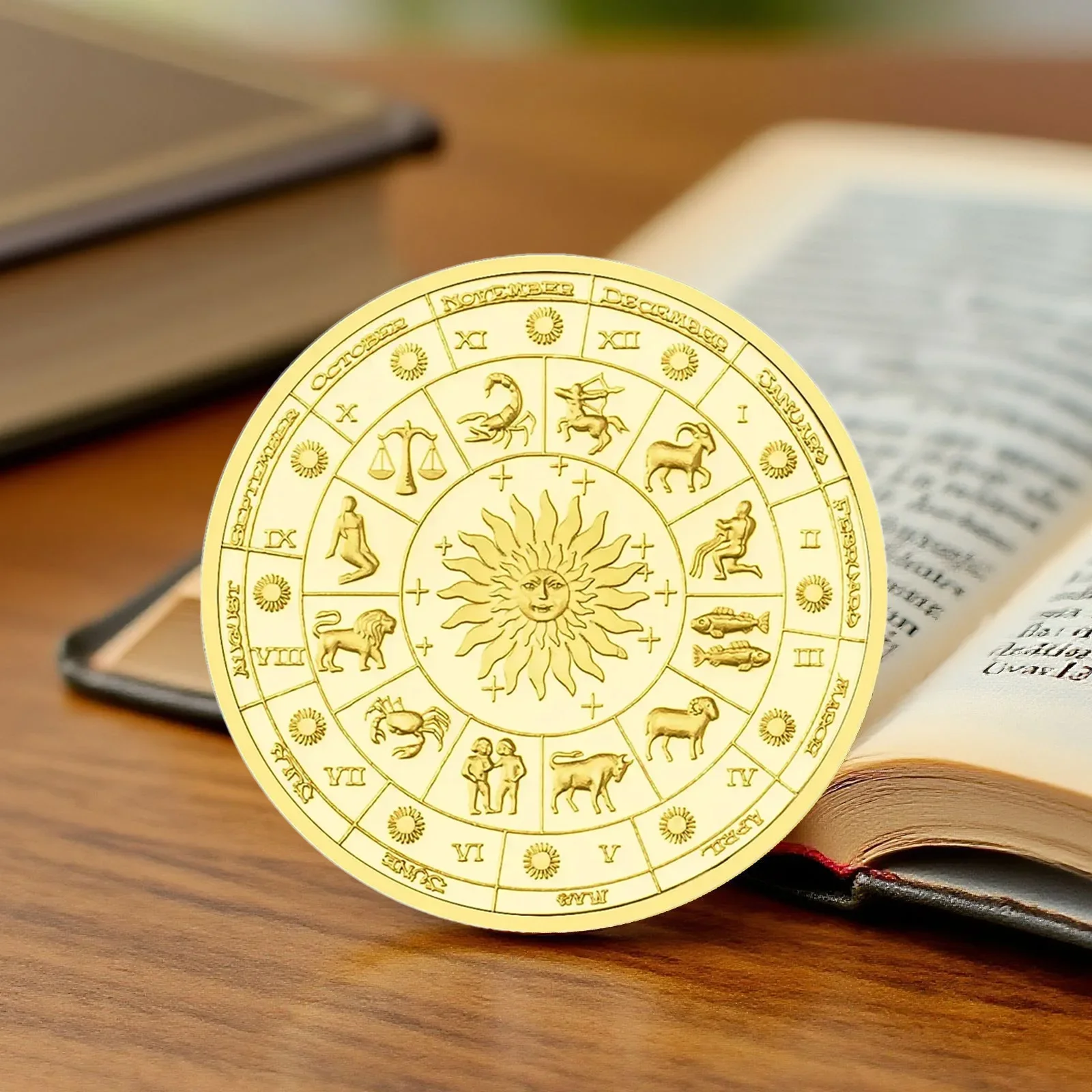 عملة قابلة للجمع على شكل برج الدلو المطلية بالذهب، اثني عشر كوكبة، عملات تذكارية لتزيين المنزل #5