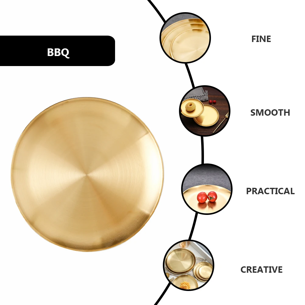 

2 Pcs Party Barbecue Plate Serving Platter Metal Golden Outdoor Kitchenware Baby