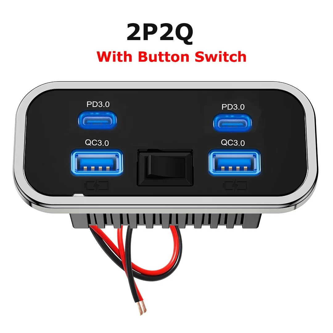 76W Dual PD Dual QC3.0 Type C USB Quick Charger 3.0 met schakelaar Snel opladen 4 poorten Power Panel voor bus ATV auto vrachtwagen Marine