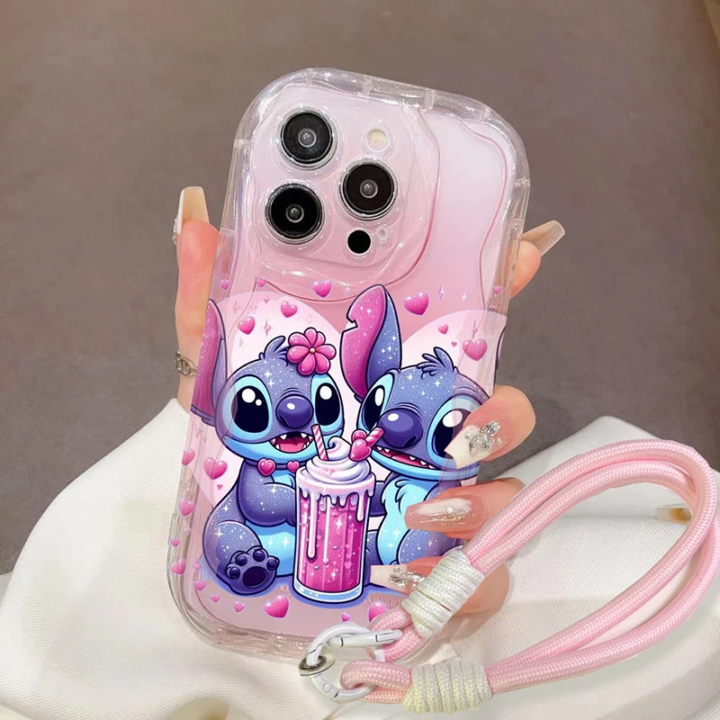 Stitch Cartoon Case For OPPO A18 A38 A3X A52 A72 A15 A15S A35 A16 A16S A17 A17K A5 A9 A3S A12E A53 A33 A53S 4G A55 Lanyard Cover