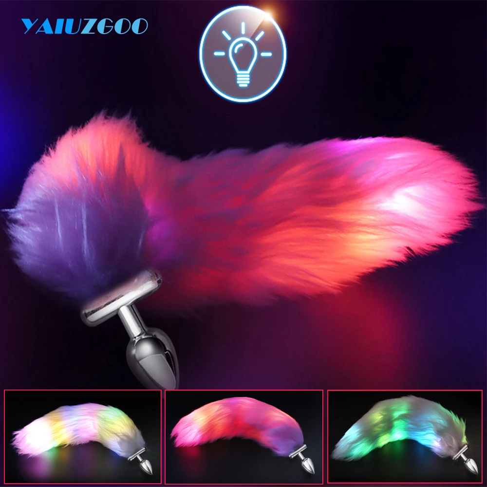 LED Glowing Butt Plug Fox Tail For Woman Man Separable Metal Anal Plug with Tail Luminous Cosplay Sex Anal Toys for Couples