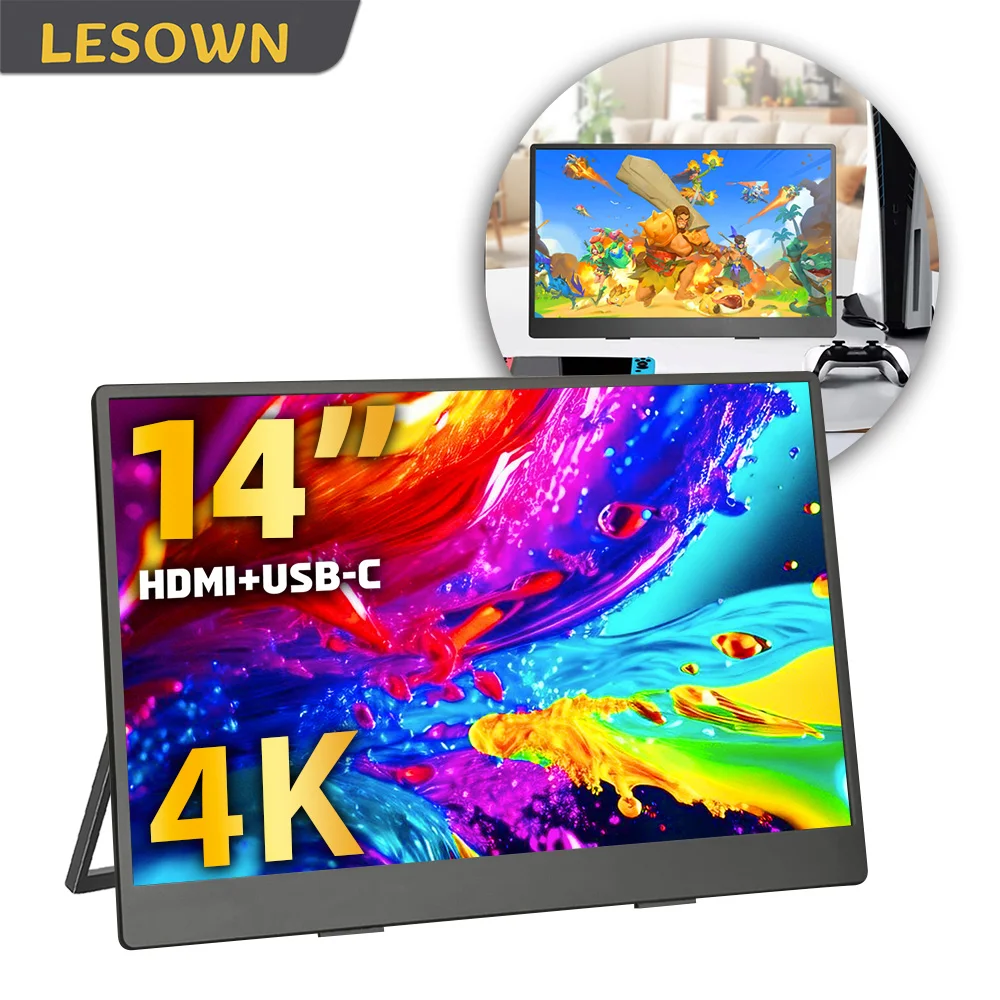 

LESOWN 13.3" Portable Monitor 3840x2160 USB-C/HDMI IPS Gaming Display Ultra-Slim Zero Frame Travel Monitor for Laptop/PS5/Xbox