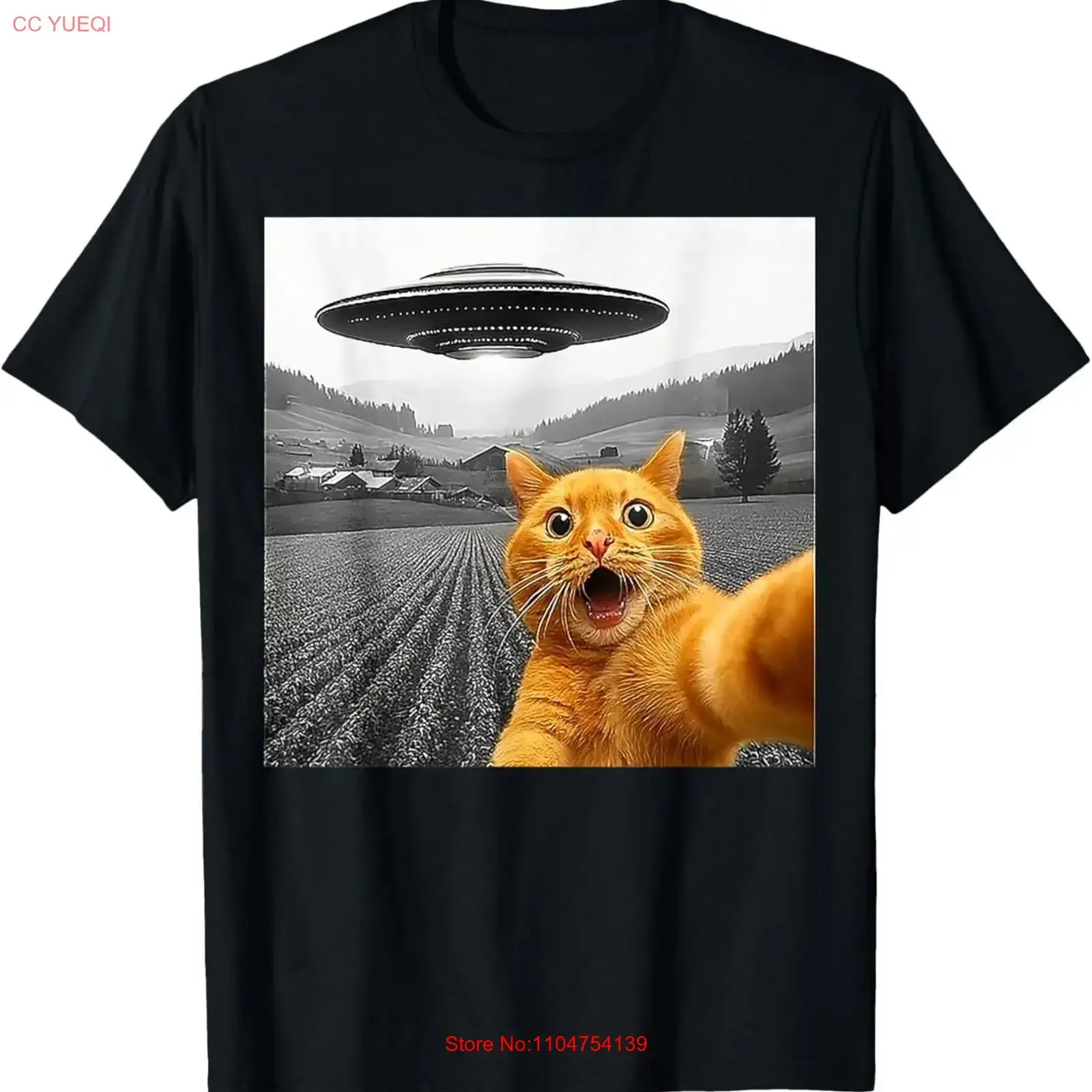 Cat Selfie With Alien UFO Funny s For Kid T Shirt vintage Washed Unisex Comfortable streetwear Breathable Versatile fashion