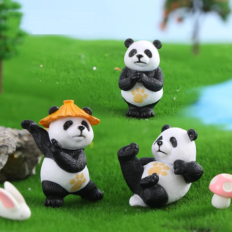 4 pçs criativo mini kungfu panda ornamentos para carro doméstico bonsai bonito em miniatura kungfu panda decoração para crianças presente brinquedos