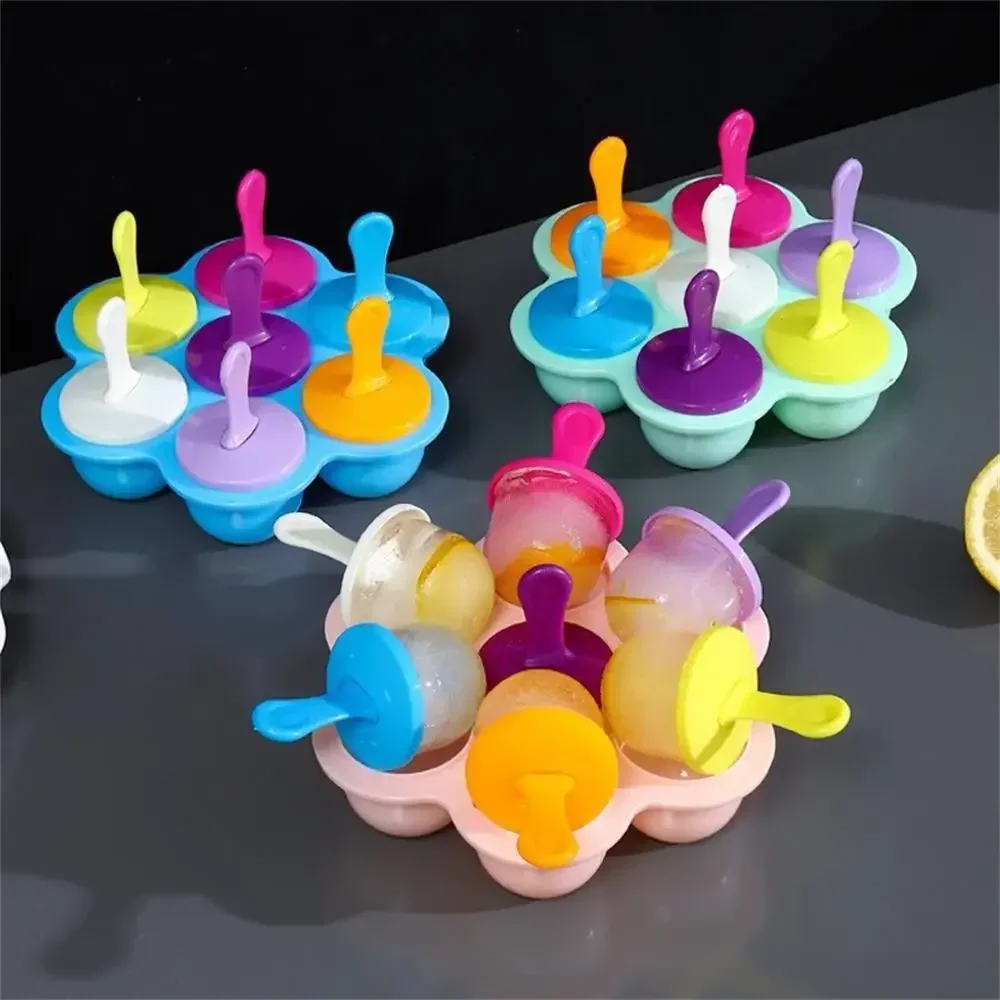 Children's Popsicle Mold Food Supplement Box Plastic Ice Tray Ice Lolly Mold  7 Holes Ice Cream Mold Fruit Shake Accessories