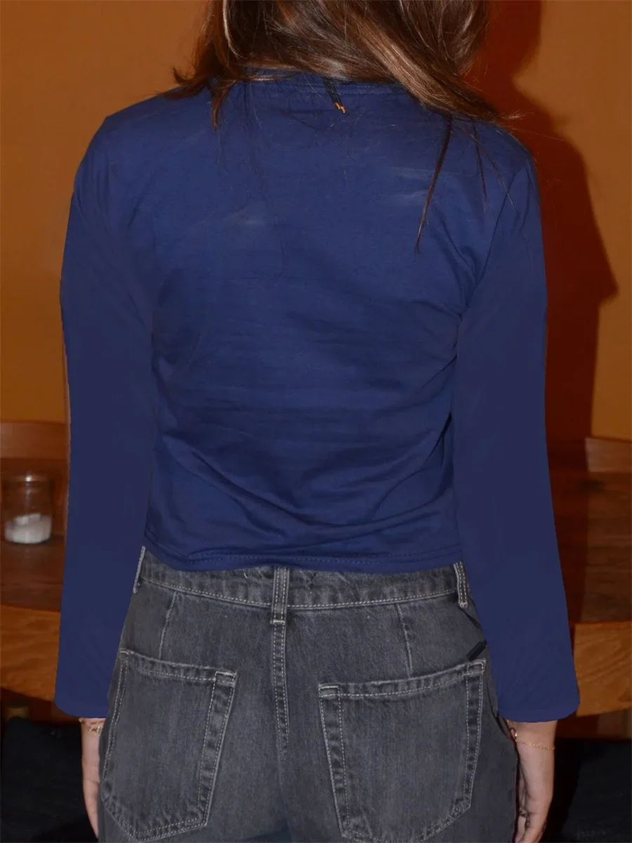 여성용 긴팔 티셔츠, 크루넥 플라워 프린트, 슬림핏 상의, 스트리트웨어, 여성용 튜브 탑, 패션