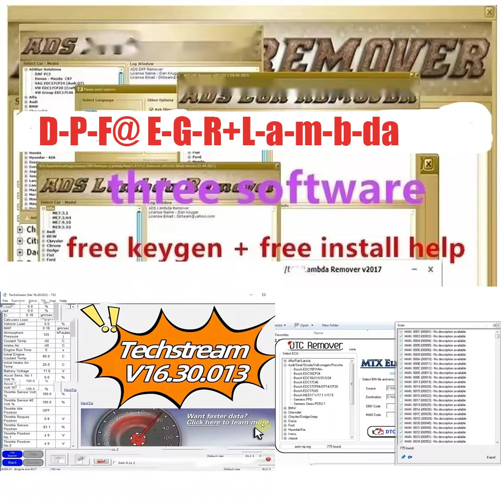 Инструмент сканирования Techstream V16.30.013 для Toyota Lexus + Professional D-P-F E-G-R Remover 3.0 Lambda Remover Full 2017,5 Version Softwar