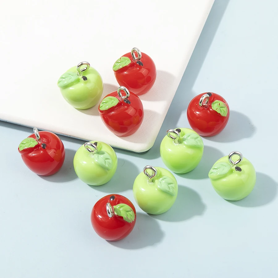 10 Uds. De dijes de resina, colgante de fruta, colgante de manzana roja y verde a la moda para joyería DIY, pulsera, pendientes, fabricación de accesorios ﻿