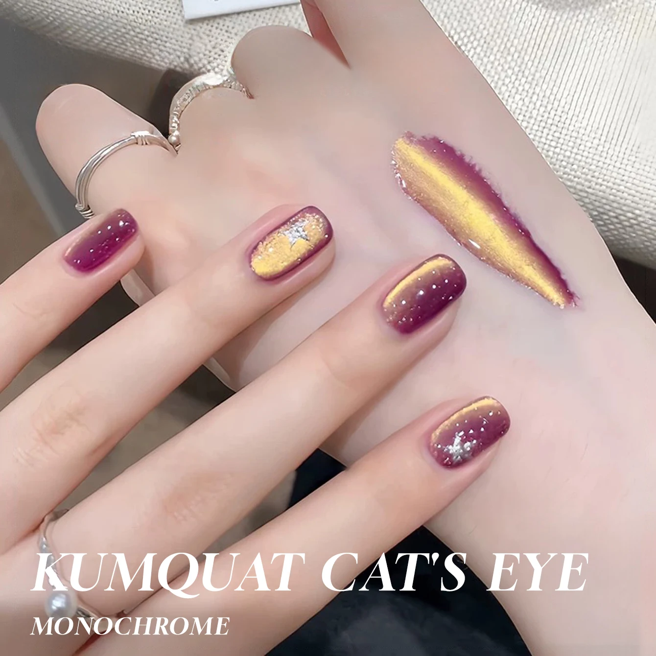 MIANEL 12ML 2026 Nuevo Esmalte de Uñas en Gel Efecto Ojo de Gato Kumquat de Verano 2026 Nuevo Esmalte de Uñas Efecto Ojo de Gato Dorado Púrpura con Cuentas de Cristal Transparentes