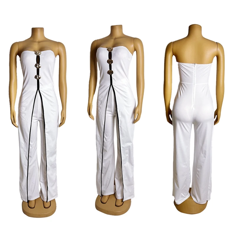 STYLISH LADY Contrast Color Patchwork Elegant Jumpsuits 2025 Summer Women Sleeveless Strapless OL Party Wide Leg Overalls