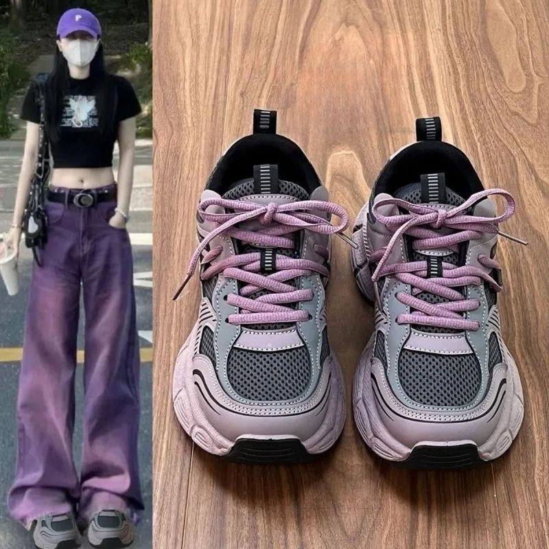 

2026 New Purple Dad oes Women's Casual Thi Bot All-Match Sports oes Faionable Leisure round Toe Rubber Outsole