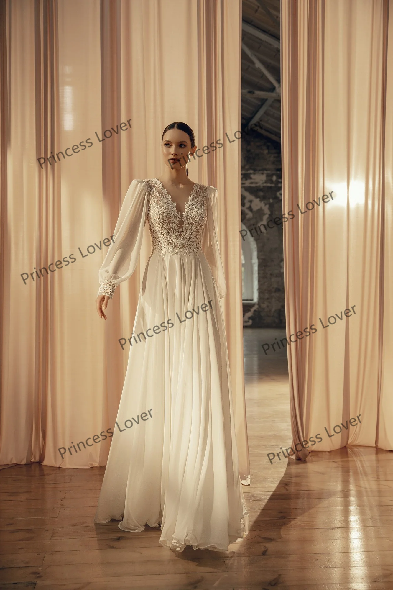 2022 chiffon vestidos de casamento para as mulheres elegantes vestidos de noiva rendas topo aberto voltar boho robe de mariage