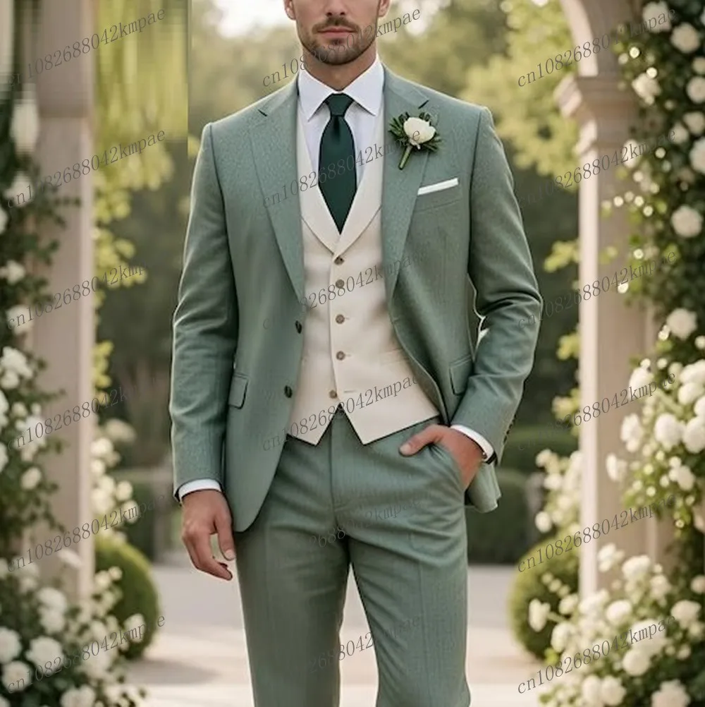 

Mint Green And Ivory Formal Men Suit Groom Groomsman Wedding Party Prom Business Male Tuxedos 3 Piece Set Blazer Vest Pants 01