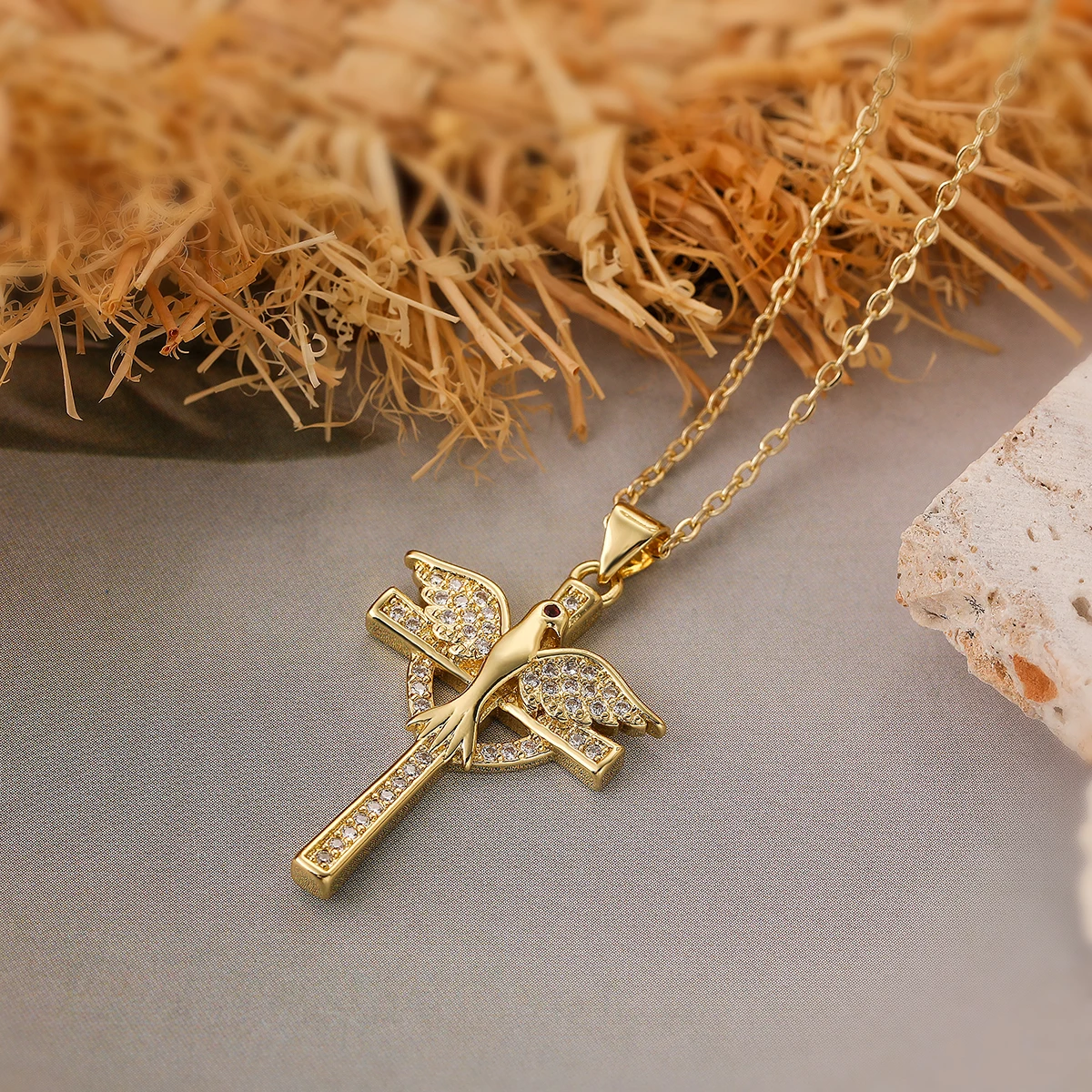 Unique Cross Design Pendant Necklaces For Women Girls,Cubic Zirconia Accessories Stainless Steel Chain Party Daily Jewelry