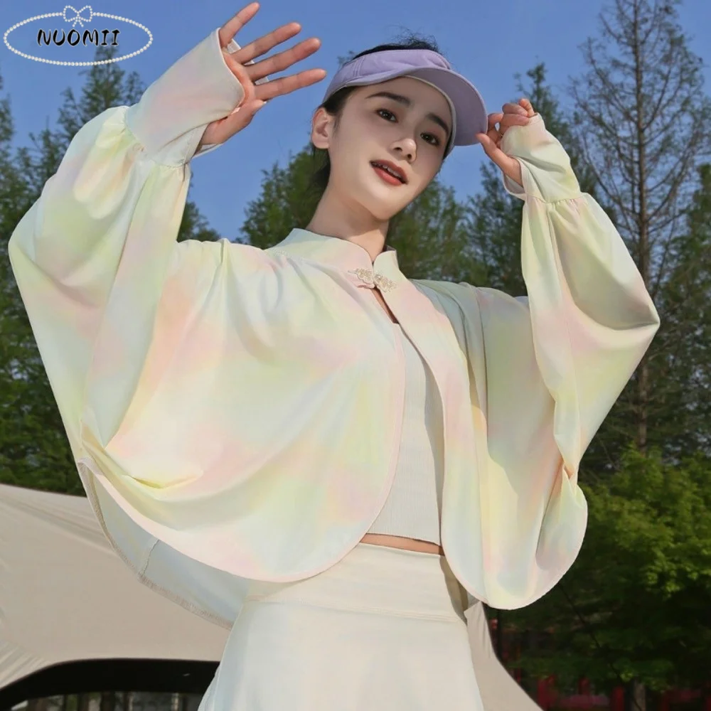 

Fashion Ice Silk Sunscreen Shawl Solid Color Thin Sun Protection Clothing Quick Dry Loose Fit Tie-dye UV Protection Cape Riding
