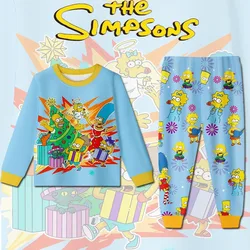 2PCS/set The Simpsons Children's Pajamas Set Cartoon Boys Long-sleeved Pajamas Long Pants Fashion Creative Home Two-piece Set