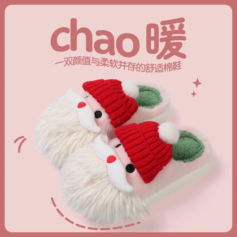 Chinelos antiderrapantes de Papai Noel para mulheres, cotão, quente, plataforma, interior, piso, algodão, fêmea, lar, presentes de Natal, inverno