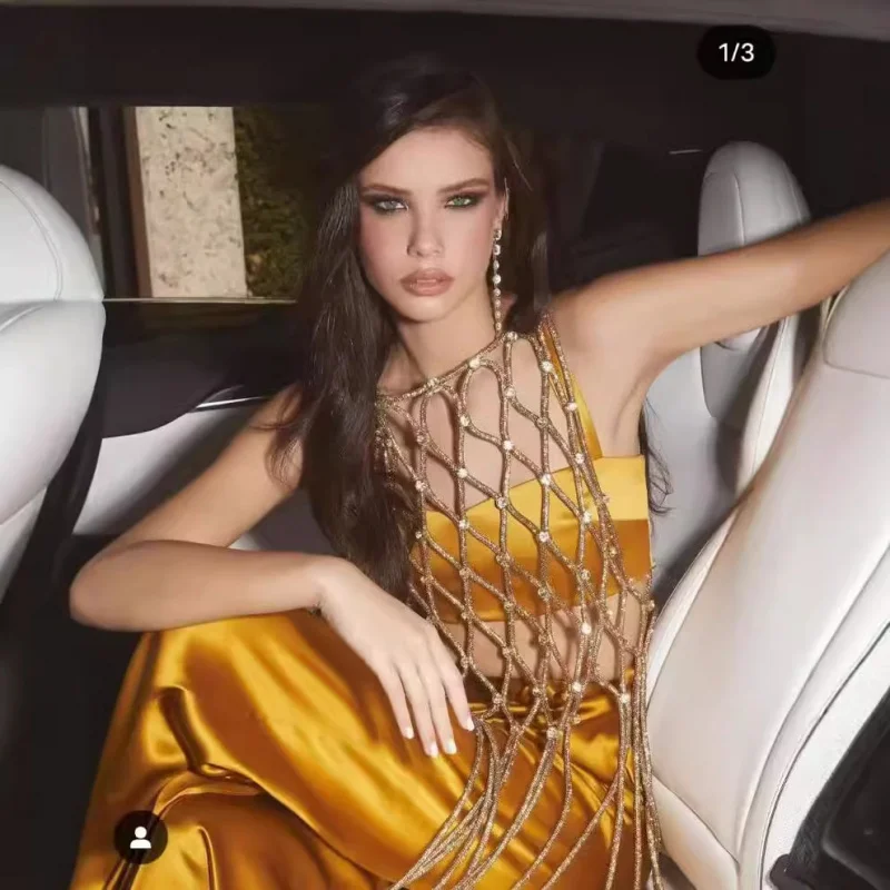 

Body Jewelry Woman Sexy Grid Bra Chain Rhinestone Bikini Chest Chain Skirt Chain Accessories Performance Party Body Chain