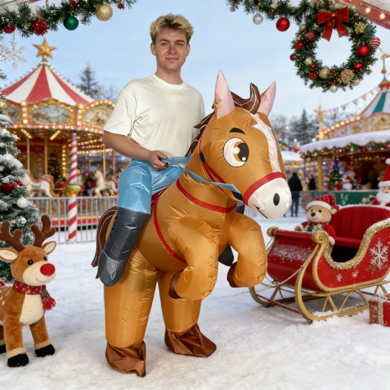 زي عيد الميلاد القابل للنفخ، بدلة ركوب الخيل، بدلة رعاة البقر، زي كرنفال فاخر، زي رعاة البقر، مقاس الكبار #1