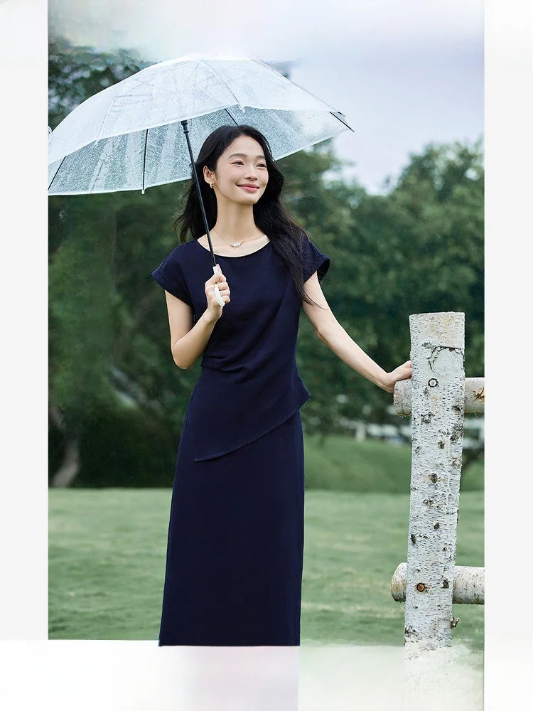

Linen Casual Set Women's Summer New Sle oulder Dr Long Skirt Set ort Sve Overhead Ele Sle Faion Set