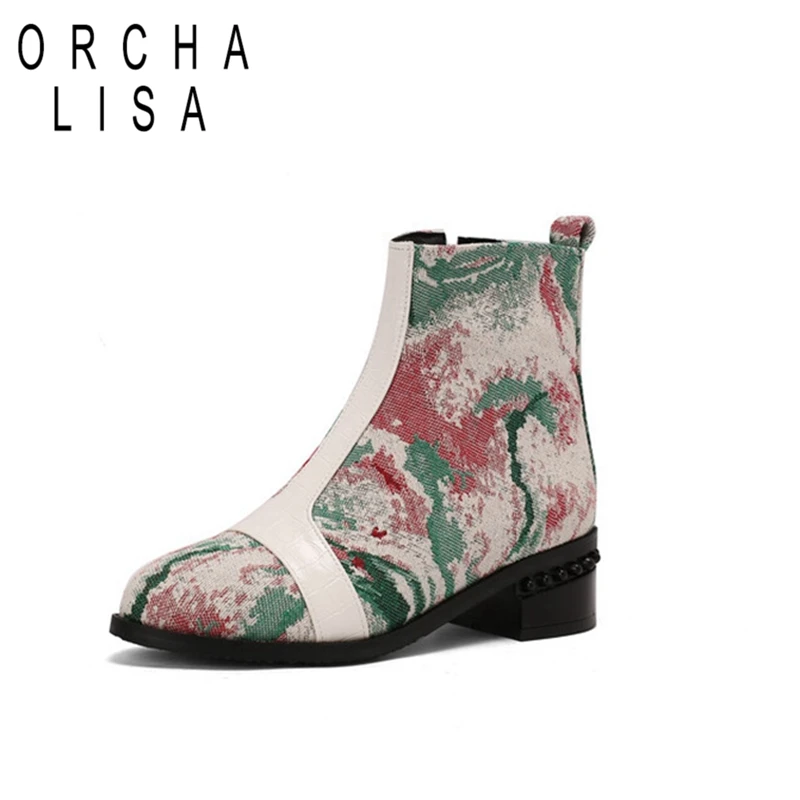ORCHALISA, botines cortos informales con punta estrecha para mujer, tacones cuadrados de 4,5 cm de grosor, cuero, talla grande US17 45 48 50, negro y rojo