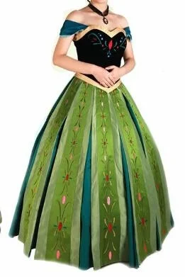Nieuwe film ijs Anna prinses groene jurk kroning cosplay kostuum op maat gemaakte maat pak ketting voor Halloween spel