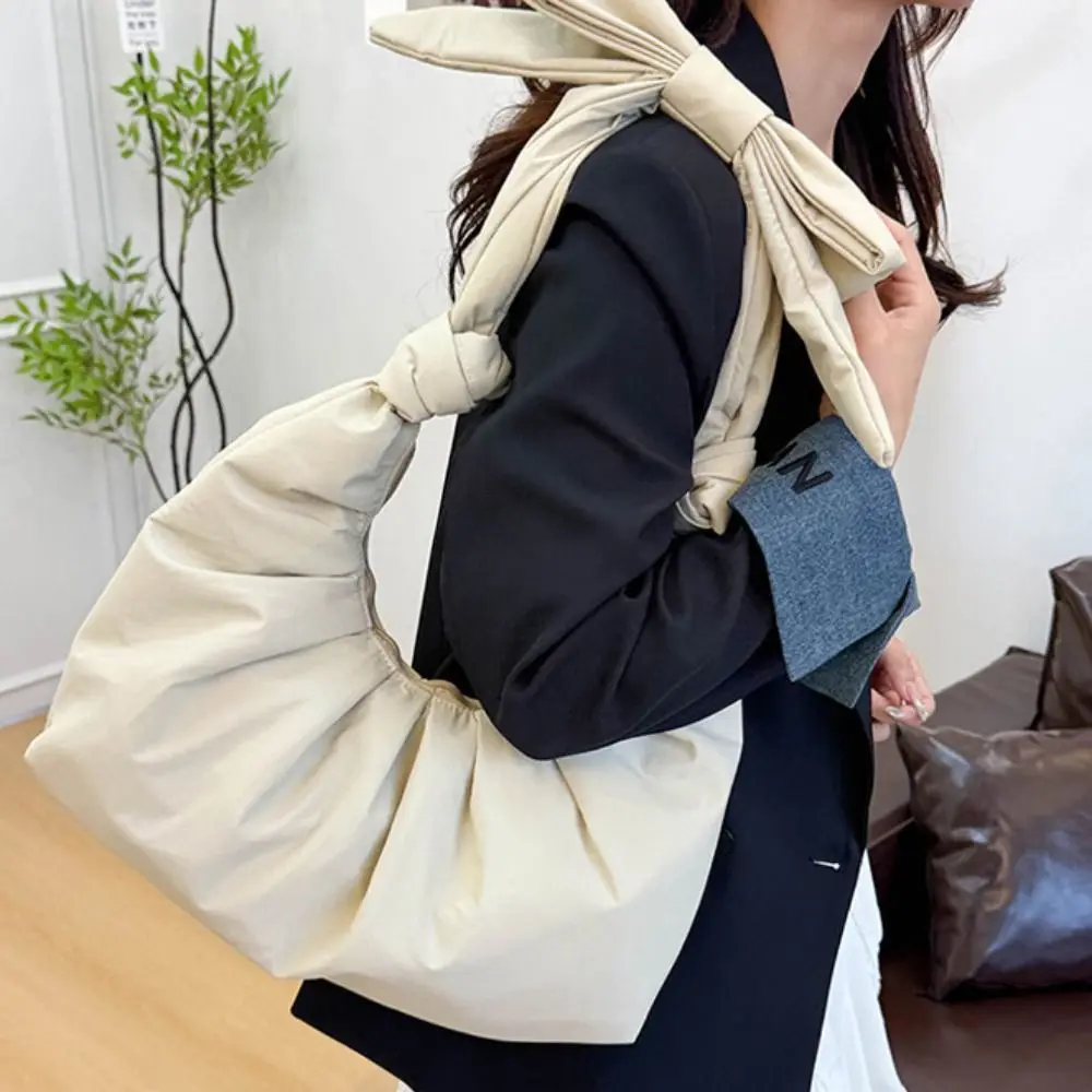 عادية الحلو مطوي القوس حمل حقيبة الكورية نمط لون نقي النايلون الزلابية حقيبة Bowknot الأقلية تصميم سحابة حقيبة في الهواء الطلق
