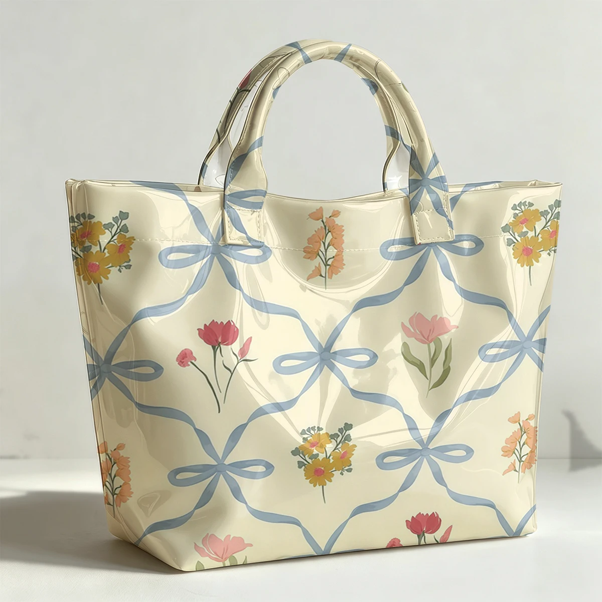 Ribbon Trellis PVC Tote Bag Waterproof Transparent Jelly Bag Beach Bag Tote Pouch Bow Handbags Storage Bag