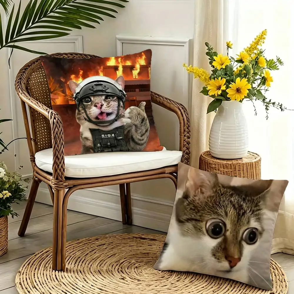 

cute Cat Thousand Yard Stare Meme Double-sided print Pillow Case Pattern Printed Pillowcase For Living Room Sofa Cushion Cover