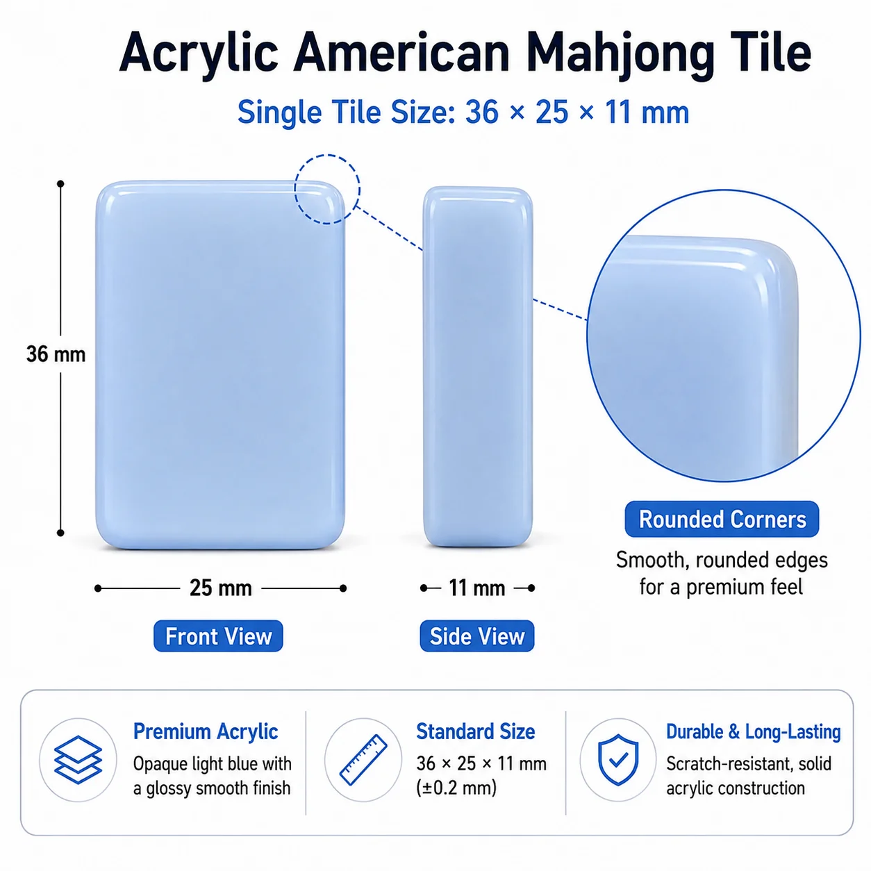 Light Blue Acrylic American mahjong game tiles 160Pcs Hand-painted Colorful Floral Carving Tiles Waterproof Wear-resistant