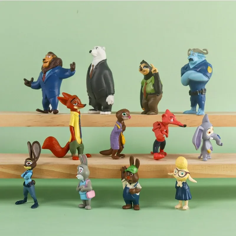 12 szt. Zootopia Metropolitan Kreatywne Figurki z Kreskówek, Ozdoby Męskie i Żeńskie, Zwierzęta Leśne, Dekoracje do Mikrokrajobrazu