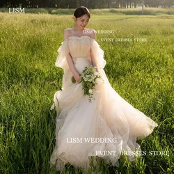 LISM Fairy Korea Wedding Dresses Off The Shoulder Sweetheart Puff Sleeves A-Line Floor Length Formal Bridal Gowns Photo Shoot