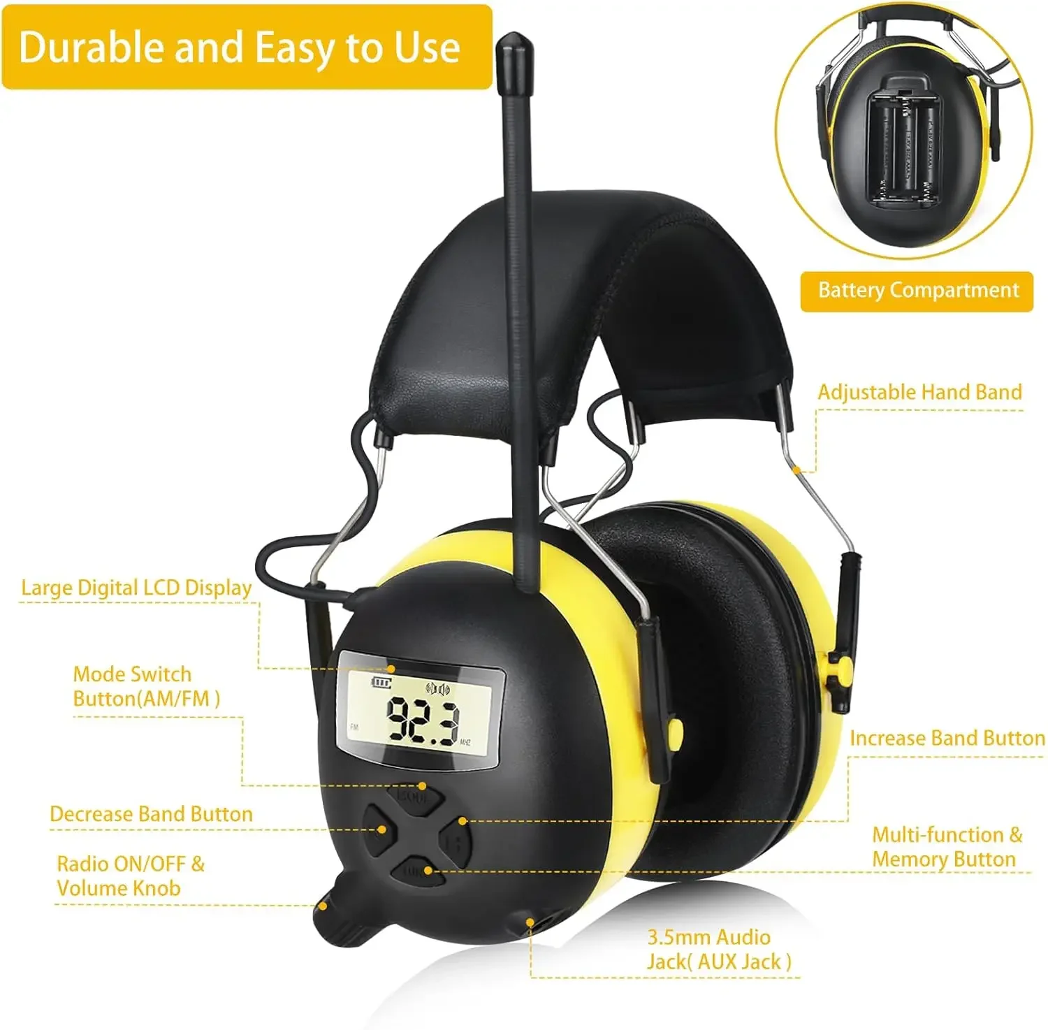 Bluetooth FM/AM Radio Earmuffs Wireless Hearing Protector Noise Cancelling Sound Insulation for Outdoor Work Use