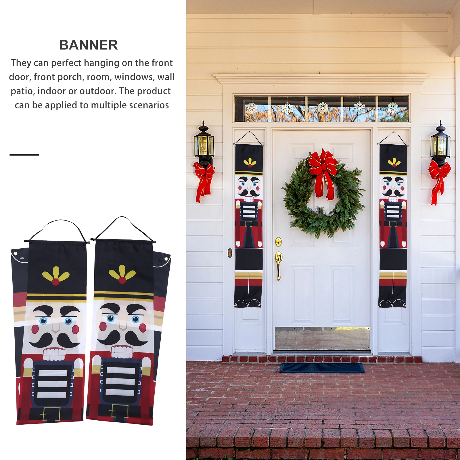 

1 Pair Christmas Door Couplet Nutcracker Soldier Banner Xmas Hanging Decoration Party Ornament Bright Color Festival