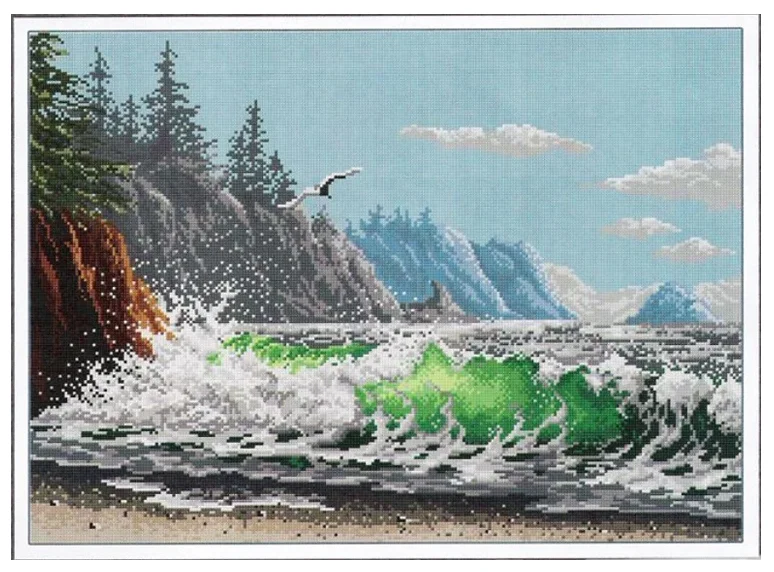 Humboldt Bay Sea Wave Cliff Scenery Top Quality Cross Stitch Kits Art 16CT 14CT White Canvas Embroidery DIY Handmade Home Decor