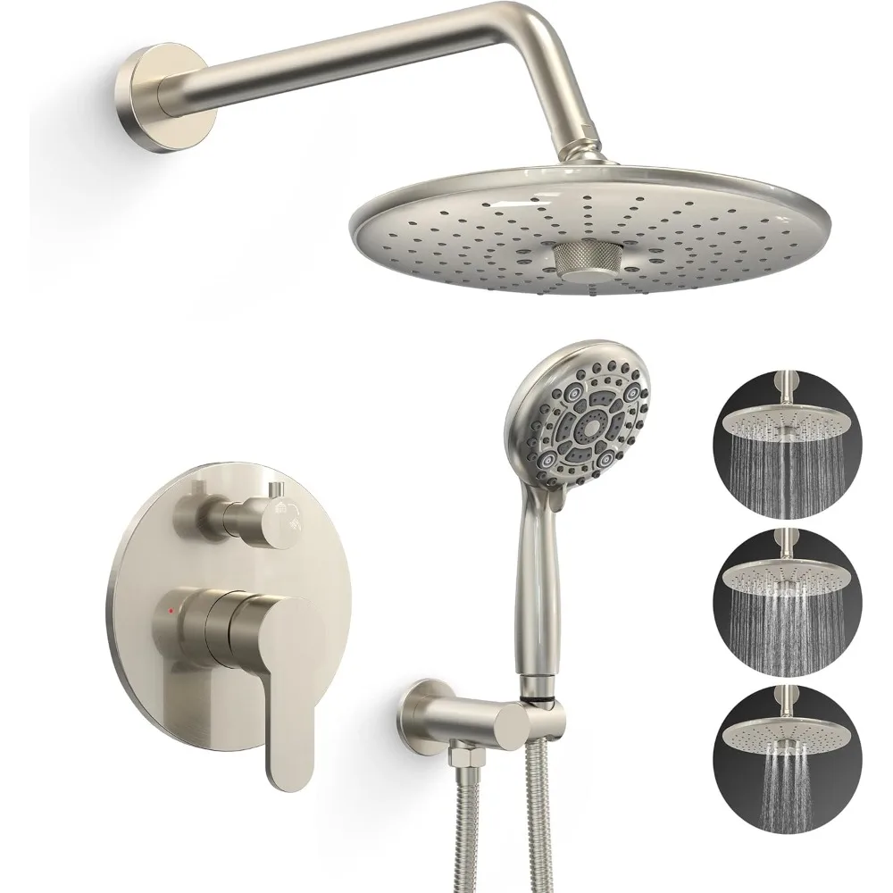 RISE Shower Faucet - 3 Function High Pressure 10 Inch Shower Head System- 6 Setting Handheld Shower Head