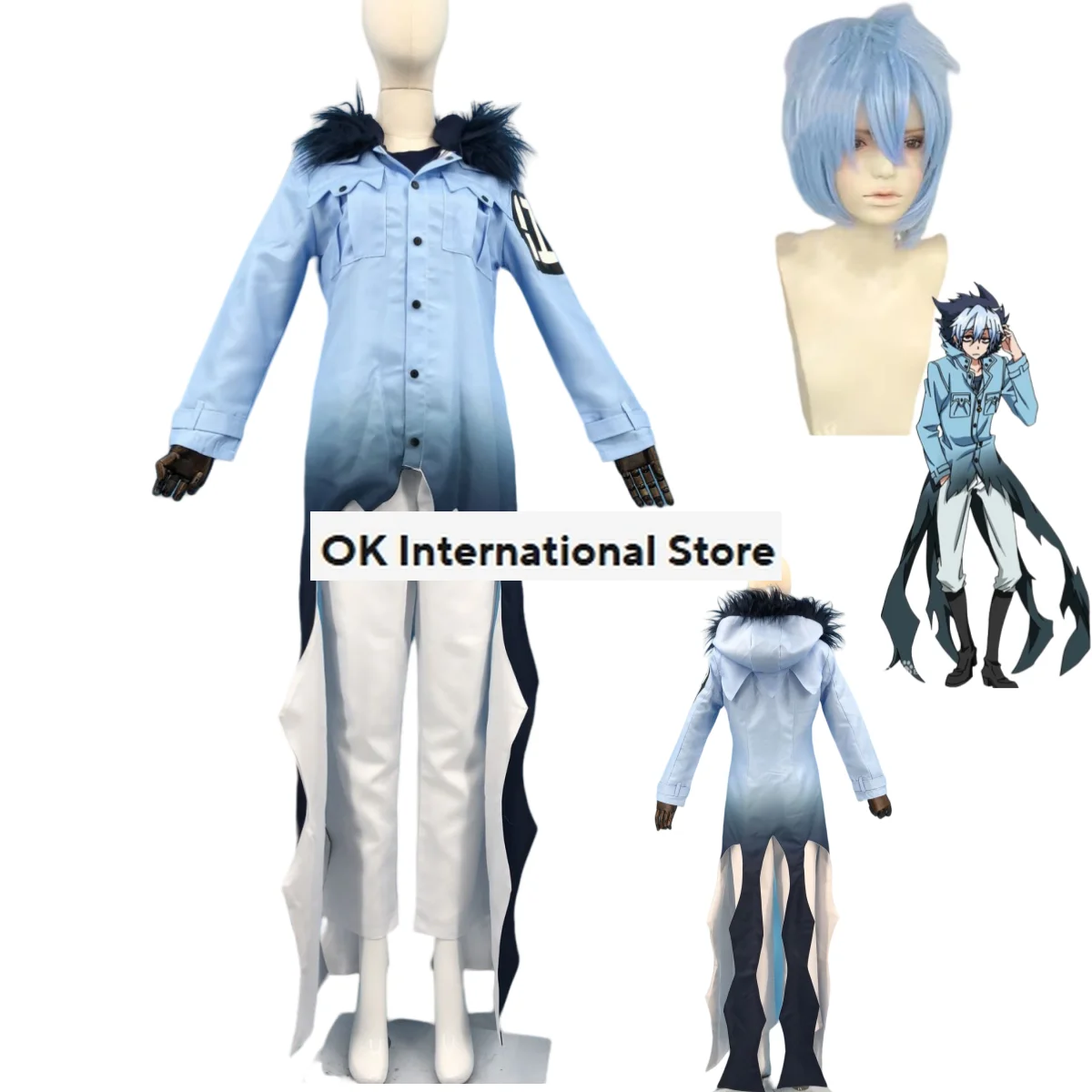 Anime Servamp Sleepy Ash Cosplay Costume Vampire Little Black Cat Wig Blue Coat Uniform Full Set Man Woman Halloween Suit