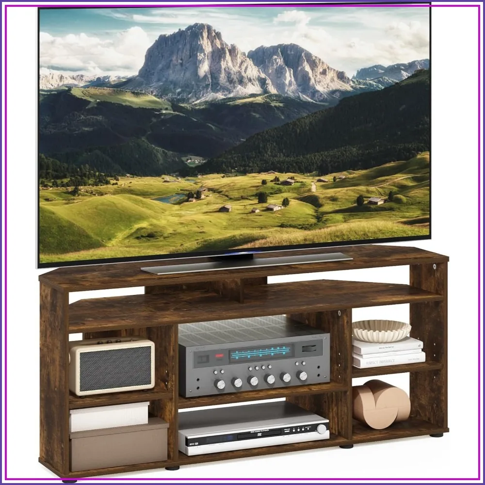 Corner TV Stand for TVs up to 55 Inch, 4-Tier Entertainment Center with Storage Shelves, Amber Pine