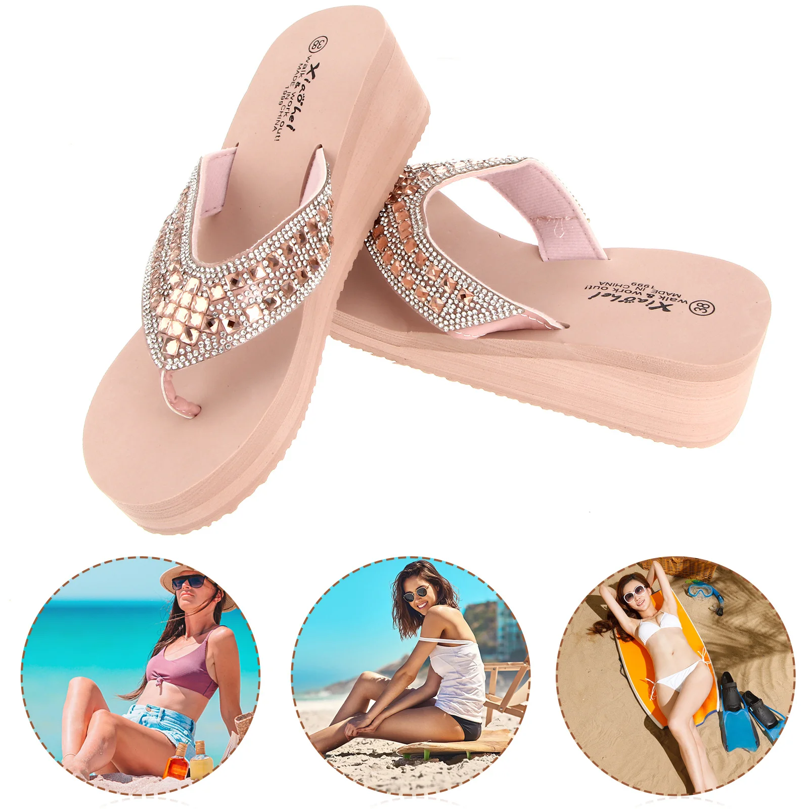 Sandal mutiara sandal wanita sandal anti-selip musim panas bahan sol pantai: Eva atas buatan Pu luar ruangan