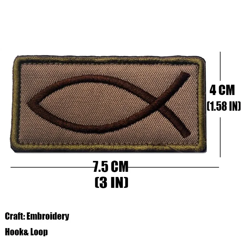 Jesus Fish Embroidery Patch Fish Symbol Military Tactical Patch Stickers On Clothing With Hook And Loop