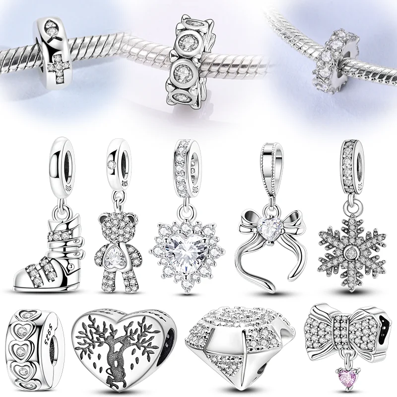 

Подвески из стерлингового серебра 925 пробы, бусины с бантом в виде медведя, снежинки, сапоги, подвески, подходят для оригинального браслета, висячие ювелирные изделия своими руками, подарок, подвеска для женщин