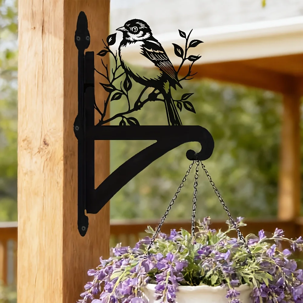 Rustic Heavy-Duty Iron Art Bird Silhouette Wall-Mounted Plant Hanger - Modern Outdoor Decoration, Suitable for Flower Pots, Lanterns, Bird Feeders, and Wind Chimes - Hardware Included, Easy to Install, Bird Decoration
