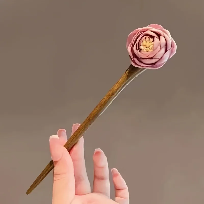 Rosa Haarstab aus Rosenholz im chinesischen Stil, Damen-Haarclip im Retro-Hanfu-Qipao-Stil, Kopfschmuck, Haaraccessoire, Haarnadel – Detail 1