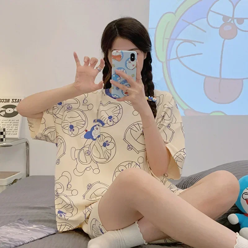 

Cartoon Student Home clothing sleepwear Doraemon Pajama Female Summer short-sleeved shorts Suit nightgown