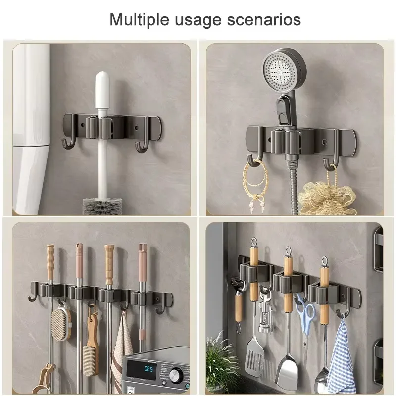 Wall Mounted Stainless Steel Mop Holder No Drilling Mop Broom Organizer Storage Rack Porous Broom Hanger Cloth Hook - view 6