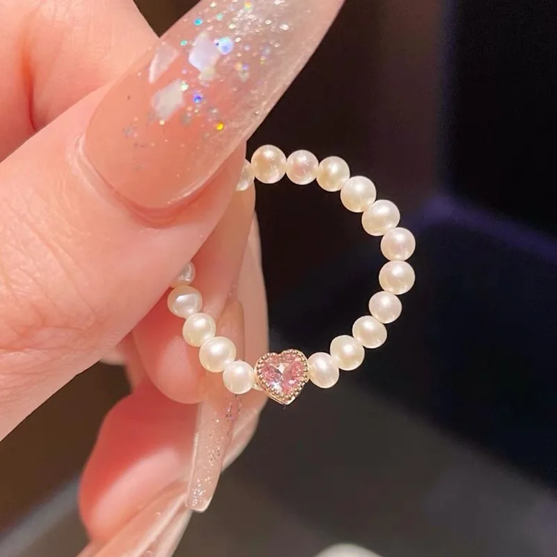 Women's Silver Color Imitation Pearl Heart Adjustable Ring