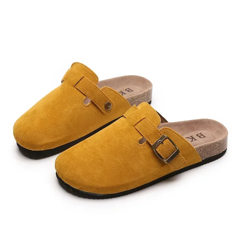 Pantoufles Fermées en Cuir de Vache pour Femme, Sabots en Daim, Sandales Rétro à la Mode, Mule de Jardin, Nouvelle Collection