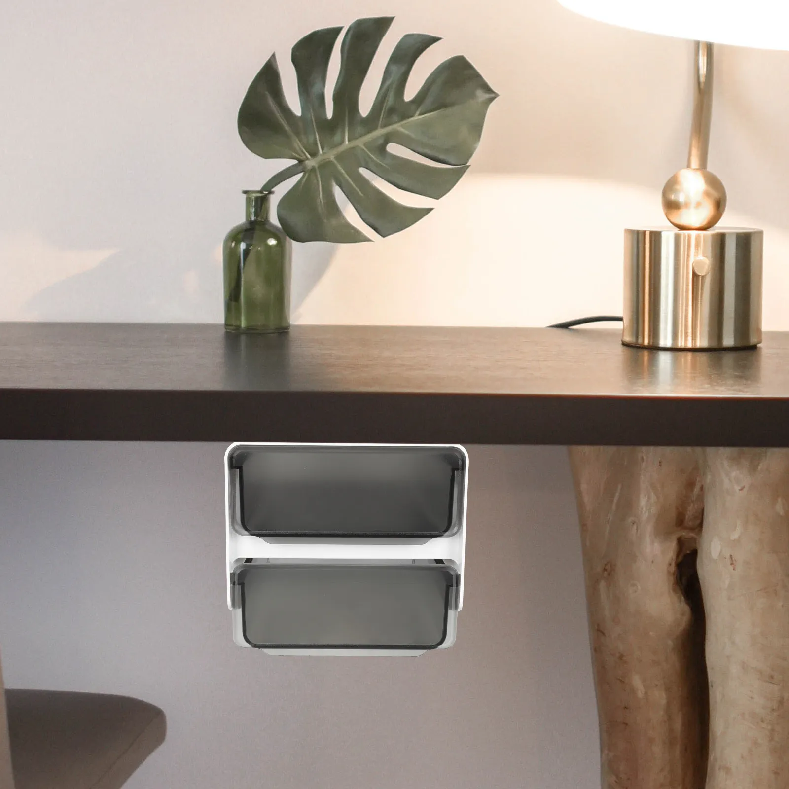 Punch-Free Adhesive Desk Bottom Storage Box Drawer Type Multi-Purpose Organizer for Pens Jewelry Files Rulers Office Home