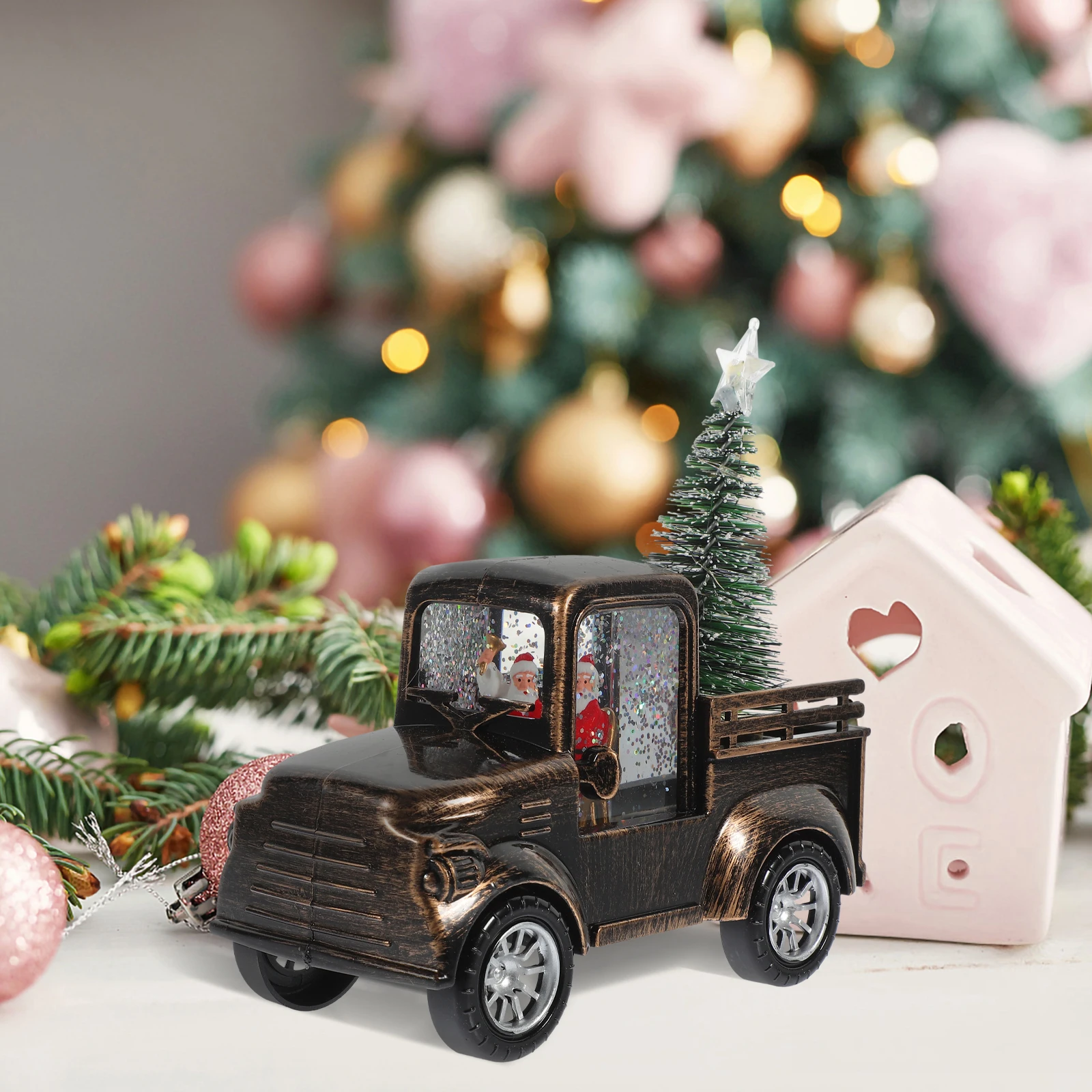 

Xmas Santa Tree Tractor Operated Light Christmas Sequins Craft Tabletop Light Glowing Christmas Statue Gift